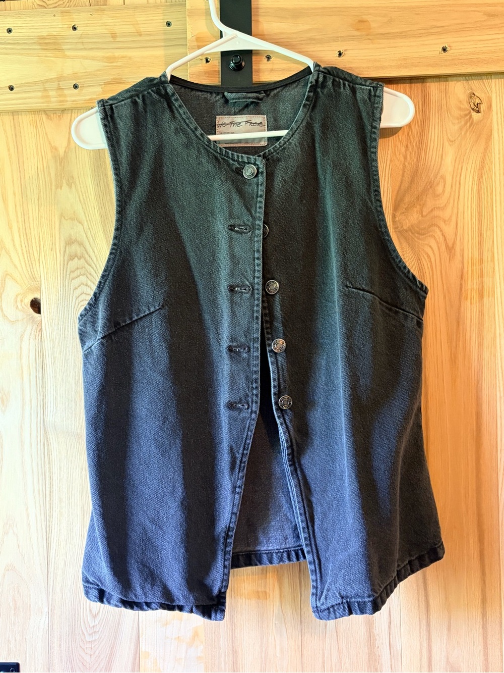 We The Free Black Sleeveless Button-Front Denim Vest